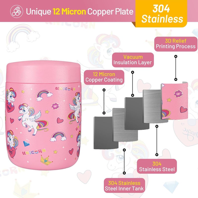 Charcy 9oz Stainless Steel Vacuum Insulated Kids Food Jar - Soup Thermo for Hot & Cold Food - Magenta Unicorn - Image 3